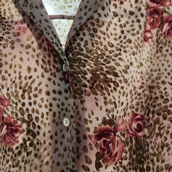 Donnkenny Blouse Size Small Front Buttons Floral Lightweight Short Sleeve - Picture 6 of 11